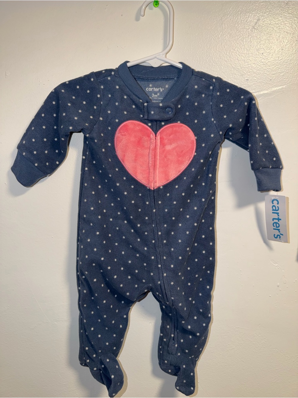 Carter's Navy Polka Dot Footed One-Piece with Pink Heart